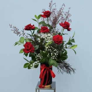 Six Red Rose Vase Arrangement - Premium