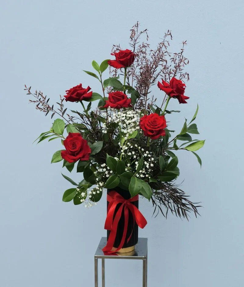 Six Red Rose Vase Arrangement - Premium
